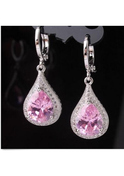 Pembe Tarzı Kadınlar Için Gümüş Safir Kristal Zirkon Küpe Küpeler (Yurt Dışından)