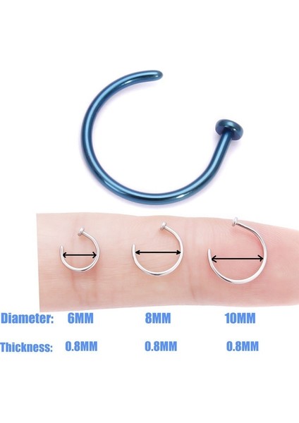 Siyah Stil 10 mm Ince Cerrahi Çelik Açık Burun Halka Piercing Iğnesi 7 Renk 3 Boyut (Yurt Dışından) fiyatları