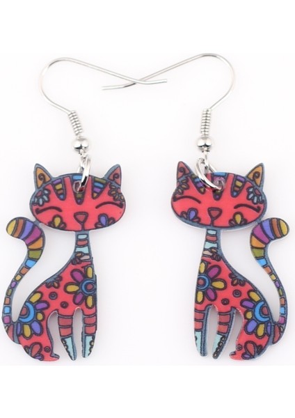 Kırmızı Stil 34 Mm'ye 25 mm Bonsny Sevimli Kedi Küpe Akrilik Baskı Desen Yeni Tasarım Damla Küpe Kızlar Kadın Takıları Için (Yurt Dışından)