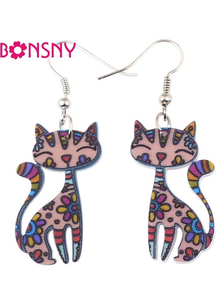 Kırmızı Stil 34 Mm'ye 25 mm Bonsny Sevimli Kedi Küpe Akrilik Baskı Desen Yeni Tasarım Damla Küpe Kızlar Kadın Takıları Için (Yurt Dışından) fiyatları