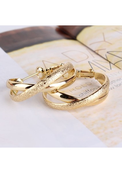 Altın Tarzı Moda Mat 2 Katlı Göz Alıcı Bayan Halka Küpeler 14K Altın Kaplama (Yurt Dışından)