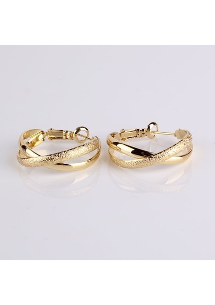 Altın Tarzı Moda Mat 2 Katlı Göz Alıcı Bayan Halka Küpeler 14K Altın Kaplama (Yurt Dışından) modelleri
