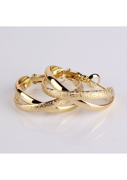 Altın Tarzı Moda Mat 2 Katlı Göz Alıcı Bayan Halka Küpeler 14K Altın Kaplama (Yurt Dışından) fırsatları