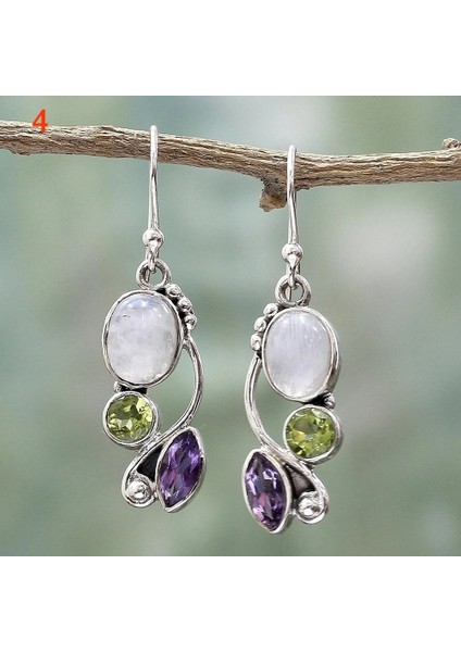 No.4 Boyutu Kadın Gümüş Retro Hediye Aytaşı El Yapımı Küpe Takı Küpeler (Yurt Dışından)