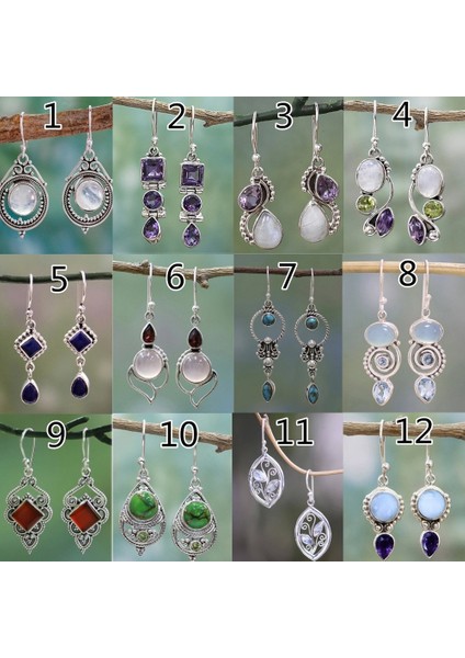 No.4 Boyutu Kadın Gümüş Retro Hediye Aytaşı El Yapımı Küpe Takı Küpeler (Yurt Dışından) fırsatları