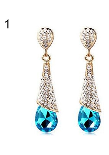Mavi Stil No.1 Boyutu Bayan Kadın Zarif Su Damlası Kristal Kübik Zirkonya Küpe (Yurt Dışından)