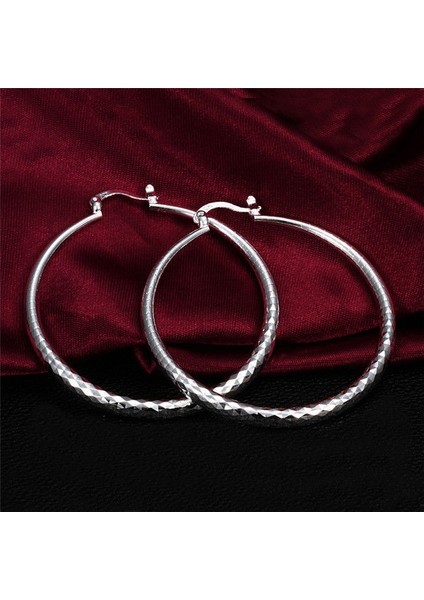 Gümüş Tarzı No.4 Boyutu 925 Ayar Gümüş Dokulu Kulak Çivisi Büyük Yuvarlak Halka Küpe Kadın Takı (Yurt Dışından) modelleri