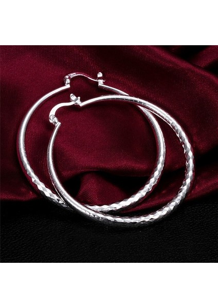 Gümüş Tarzı No.4 Boyutu 925 Ayar Gümüş Dokulu Kulak Çivisi Büyük Yuvarlak Halka Küpe Kadın Takı (Yurt Dışından) fırsatları