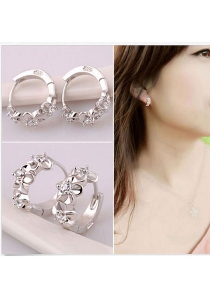 Mavi Stil Sıcak Moda Takı Beyaz Topaz Taşlı Gümüş Halka Küpe (Yurt Dışından) modelleri