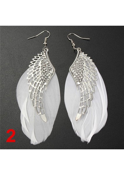 No.2 Boyutu Yeni Tibet Gümüş Kadınlar Şık Moda Taşlı Melek Kanat Küpe Damla Dangle (Yurt Dışından)
