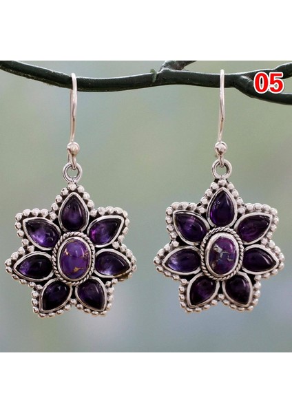 No.5 Boyutu Kadınlar Için Vintage Gümüş Küpe Ay Taşı ve Ametist & Peridot & Inci Küpe Düğün Gelin Takı Hediye (Yurt Dışından)