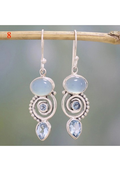 No.8 Boyut Kadın Gümüş Retro Hediye Aytaşı El Yapımı Küpe Takı Küpeler (Yurt Dışından)