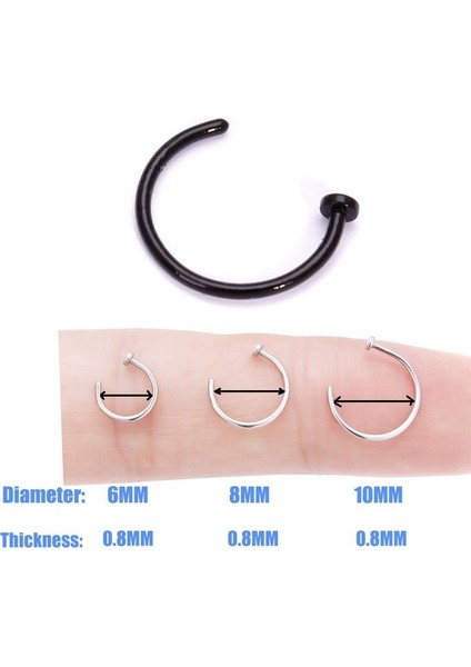 Gümüş Tarzı 8 mm Ince Cerrahi Çelik Açık Burun Halka Piercing Iğnesi 7 Renk 3 Boyut (Yurt Dışından) fırsatları