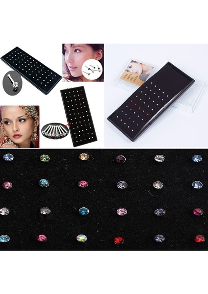 Çok Renkli Stil No.40 Beden Yeni Renkli Cerrahi Çelik Kristal Burun Halkası Vücut Piercing Takıları (Yurt Dışından) fiyatları