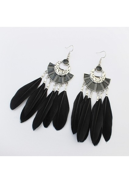 Siyah Stil Büyük Uzun Küpe Bijoux Hediye Açıklama Moda Tüy Küpe Kadın Bohem Etnik Püskül Küpe Asılı (Yurt Dışından)