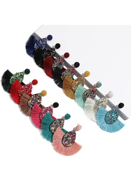 Çok Renkli Stil Kadınlar Için Renkli Kristal Püsküllü Küpe Büyük Şık Küpe Damla Küpeler Moda Takı Düğün Gelin Beyan Kolye Küpe (Yurt Dışından) fırsatları
