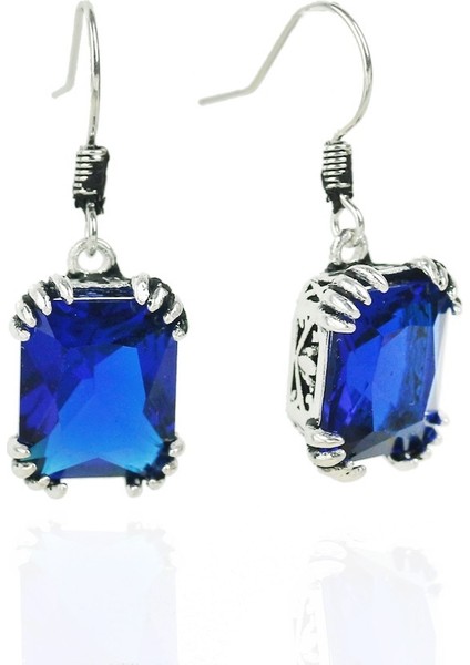 Safir Tarzı Kadınlar Için Vintage Gümüş Romantik Düğün Ladies Için Akvamarin Sallantılı Küpe (Yurt Dışından)