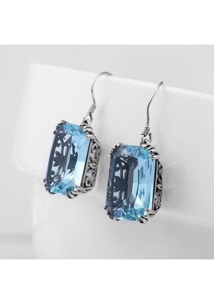 Safir Tarzı Kadınlar Için Vintage Gümüş Romantik Düğün Ladies Için Akvamarin Sallantılı Küpe (Yurt Dışından) fırsatları