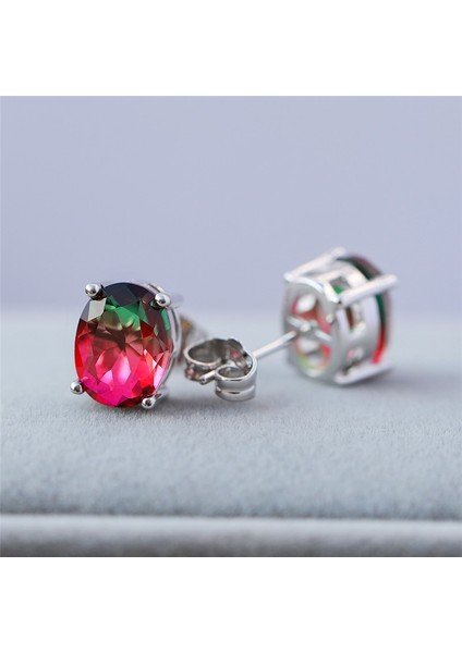 Pembe & Sarı Tarzı Gümüş Şık 1.25CT Oval Kesim Bicolor Karpuz Kırmızı Yeşil Turmalin Doğal Değerli Taş Küpe Gümüş Gelin Düğün Takı Hediye (Yurt Dışından) modelleri