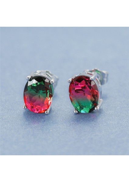 Pembe & Sarı Tarzı Gümüş Şık 1.25CT Oval Kesim Bicolor Karpuz Kırmızı Yeşil Turmalin Doğal Değerli Taş Küpe Gümüş Gelin Düğün Takı Hediye (Yurt Dışından) indirimleri