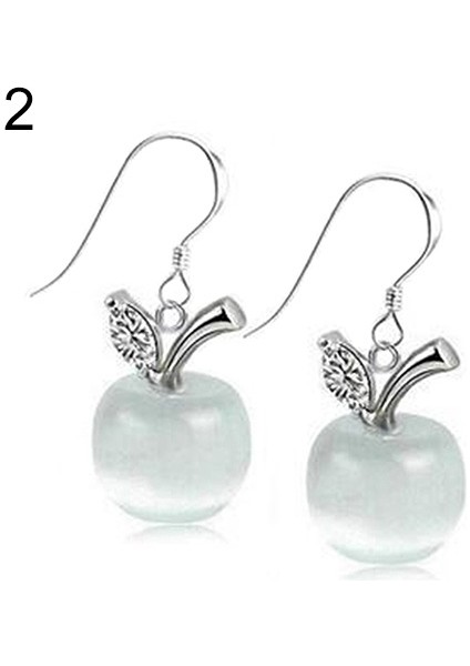 Beyaz Stil Bir Kadınların Dikkat Çekici Opal Elma Asma Gümüş Kaplama Zirkon Küpe Eas (Yurt Dışından)