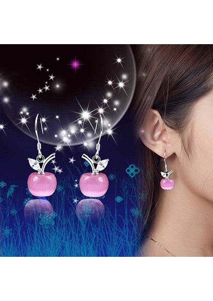 Beyaz Stil Bir Kadınların Dikkat Çekici Opal Elma Asma Gümüş Kaplama Zirkon Küpe Eas (Yurt Dışından) modelleri