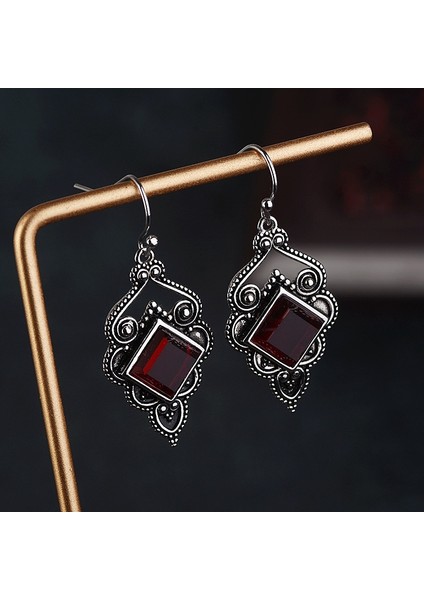 Antik Gümüş Tarzı Kadın Vintage Küpe Tek-Tarz Tavuskuşu Kırmızı Ateş Labradorit Küpe Gümüş 1 Çift (Yurt Dışından)
