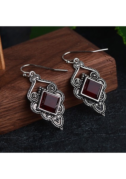 Antik Gümüş Tarzı Kadın Vintage Küpe Tek-Tarz Tavuskuşu Kırmızı Ateş Labradorit Küpe Gümüş 1 Çift (Yurt Dışından) modelleri