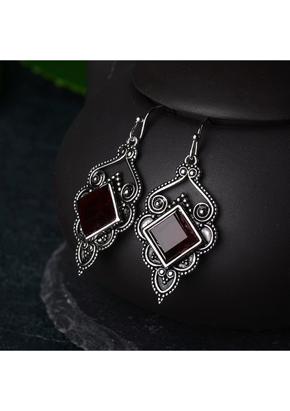 Antik Gümüş Tarzı Kadın Vintage Küpe Tek-Tarz Tavuskuşu Kırmızı Ateş Labradorit Küpe Gümüş 1 Çift (Yurt Dışından) fırsatları