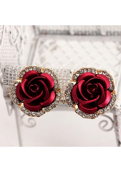 Koyu Mavi Tarzı Kadınlar Için Gül Şekilli Alaşım Taşlı Küpe (Yurt Dışından) fiyatları