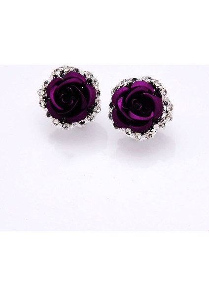 Koyu Mavi Tarzı Kadınlar Için Gül Şekilli Alaşım Taşlı Küpe (Yurt Dışından) fırsatları