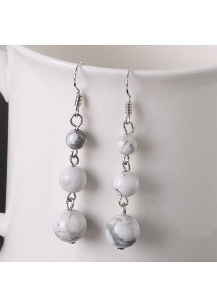 5 - Beyaz Turquoise Kadınlar Için Doğal Kaplan Gözü Boncuk Taş Düşen Uzun Küpe Takı (Yurt Dışından)