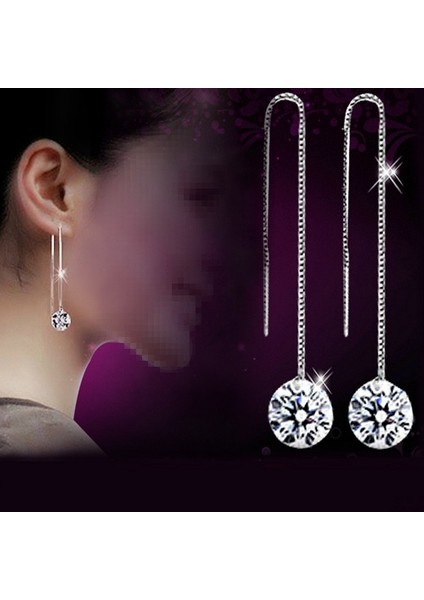 Gümüş Tarzı Bir Kadın Zirkon Topaz Taşlı Gümüş Düşen Küpe Zincir Küpe (Yurt Dışından)