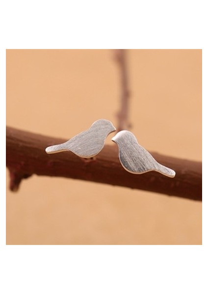 Sevimli Tatlı Kız Fırçalanmış Gümüş Kuş Küpe Kadın Moda Takı (Yurt Dışından)