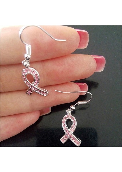 Pembe Taşlı Gümüş Kurdele Kolye Küpe, Meme Kanseri Küpe, Haç Şekilli Kadın Küpe Takı (Yurt Dışından) modelleri