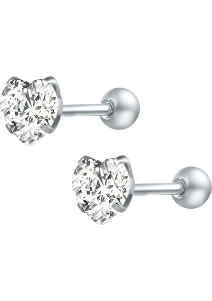 Beyaz Stil 8 mm 16G Moda Kalp Şekilli Kübik Zirkon Paslanmaz Çelik Küpe 4 Renkli Helix Conch Kıkırdak Delme Kadınlar Moda Takı (Yurt Dışından)