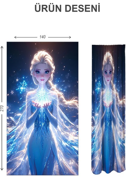 Dijital Baskı Yıkanabilir Elsa Desenli 2 Kanat Bebek ve Çocuk Odası Fon Perdesi
