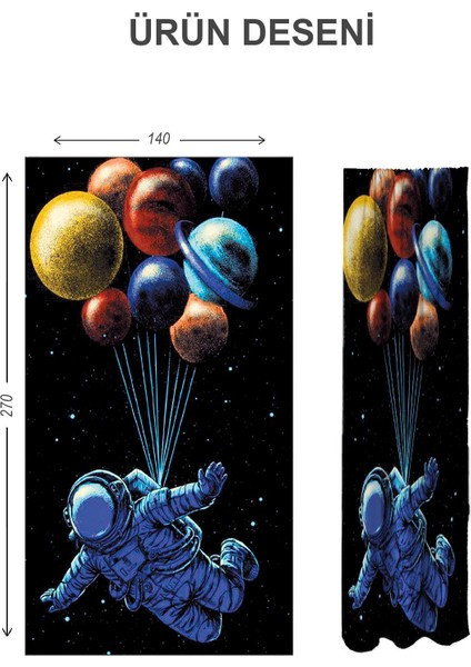 Dijital Baskı Yıkanabilir Uzay Desenli 2 Kanat Bebek ve Çocuk Odası Fon Perdesi