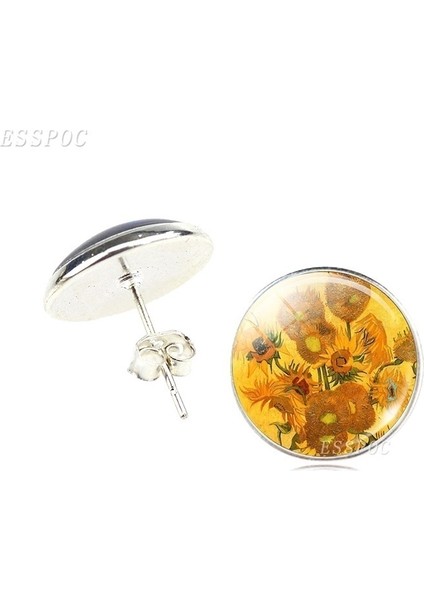Gümüş Tarzı No.12 Boyutu Vintage Van Gogh Tablo Serisi Küpe Van Gogh Yıldızlı Gece Tibet Gümüşü Küpe Sanat Takı Kadınlar ve Aşıklar Için (Yurt Dışından)