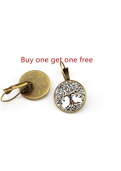 Bronz Tarzı Gümüş Kaplama Fransız Kanca Küpe ile Eski Gümüş Ağaç Desenli Cam Küpe (Yurt Dışından)