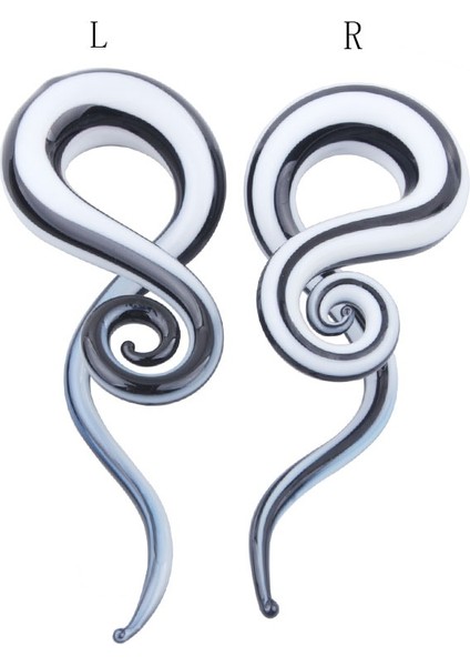 Siyah & Beyaz Tarzı 10 mm 1 Çift Cam Pyrex Spiral Kulak Tünelleri Tutucuları Taperlar Fişler Gerdiriciler Genişleticiler (Yurt Dışından)