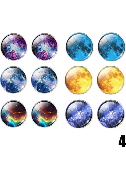 No.4 Boyutu Kadınlar Için 12 Parça 6 Çift Galaksi Nebula Yuvarlak Cam Kamaşon Küpe (Yurt Dışından)