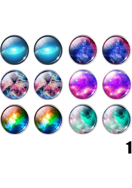 No.4 Boyutu Kadınlar Için 12 Parça 6 Çift Galaksi Nebula Yuvarlak Cam Kamaşon Küpe (Yurt Dışından) fiyatları