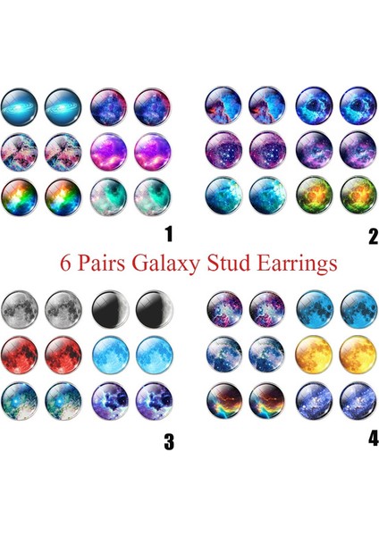 No.4 Boyutu Kadınlar Için 12 Parça 6 Çift Galaksi Nebula Yuvarlak Cam Kamaşon Küpe (Yurt Dışından) modelleri