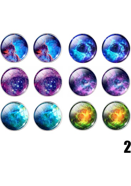 No.4 Boyutu Kadınlar Için 12 Parça 6 Çift Galaksi Nebula Yuvarlak Cam Kamaşon Küpe (Yurt Dışından) indirimleri