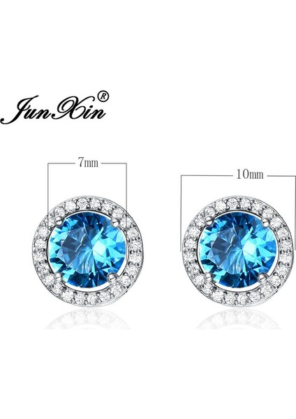 Akuamarin Tarzı Junxin Zarif 10KT Beyaz Altın Kaplama 8mm Yuvarlak Kesim Doğal Safir Taşlı Akik Prenses Küpe Küpe Kadınlar Küpe Düğün Takı Moda Takı (Yurt Dışından)