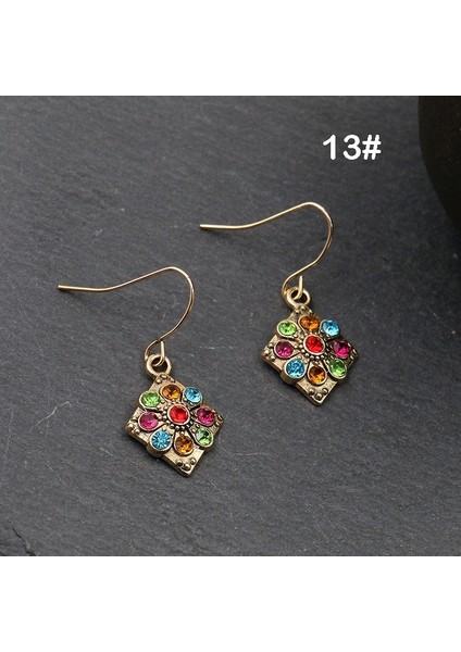 No.13 Boyutu Kadınlar Için Retro Boho Çiçek Boncuklu Yaprak Düşen Küpe Moda Takılar Geometrik Desenli Yuvarlak Küpeler (Yurt Dışından)