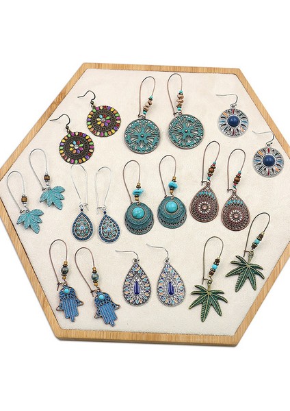 No.13 Boyutu Kadınlar Için Retro Boho Çiçek Boncuklu Yaprak Düşen Küpe Moda Takılar Geometrik Desenli Yuvarlak Küpeler (Yurt Dışından)