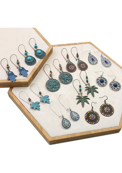 No.13 Boyutu Kadınlar Için Retro Boho Çiçek Boncuklu Yaprak Düşen Küpe Moda Takılar Geometrik Desenli Yuvarlak Küpeler (Yurt Dışından)