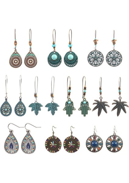 No.13 Boyutu Kadınlar Için Retro Boho Çiçek Boncuklu Yaprak Düşen Küpe Moda Takılar Geometrik Desenli Yuvarlak Küpeler (Yurt Dışından)